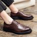 Euro Step Spring And Autumn New Pointed Toe British Style Lace-up Leather Brogue Carved Business Casual Formal Men's Shoes_vogvips.com