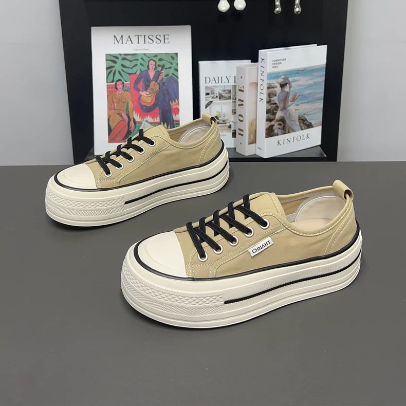 Popular Thick-soled Canvas Shoes For Women, Non-slip Lace-up, 2026 Summer New Model, College Style Casual Breathable_vogvips.com
