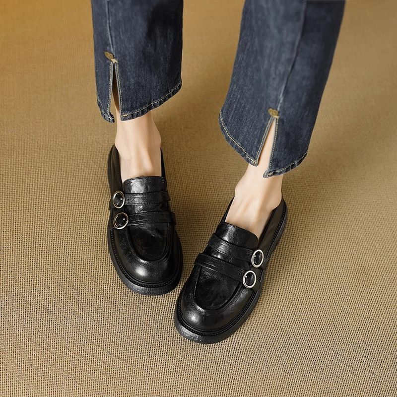 In Stock 6103 Soft Ather Women's Shoes, New Spring And Autumn Black British Loafers, French Retro Sty, Ultra-soft_vogvips.com