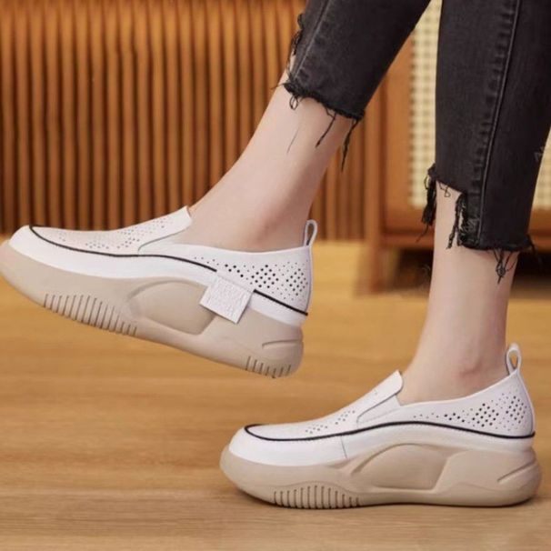Round Toe Fitting Single Shoe And Soft 2024 New Summer Thick Sole Small White Shoes For Women Female Hollow Out Loafers_vogvips.com