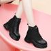 Platform Short Boots For Women, Autumn And Winter 2025 New Style, Mid-Heel Women's Leather Shoes, Fleece-Lined, Height-Increasing, Black Hot-Selling Boots_vogvips.com