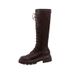 Women S Shoes Genuine Leather Platform Lace Up Combat With Hidden Wedge Round Toe Chunky Heel For Fashion And Comfort_vogvips.com