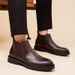 European Warm Series Men's Genuine Martin Autumn Winter Cotton British Style High Top Fleece Short Boots Suit Leather Shoes_vogvips.com
