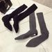 Trendy Winter Flat Long Knitted Wool Sock Pointed Toe Elastic Chunky Heel Martin Over-the-Knee Boots For Women_vogvips.com