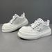 Men's Thick Soled Casual White Sporty Fashionable Leather Mesh Big Toe Shoes, Trendy And Versatile Men's Shoes_vogvips.com