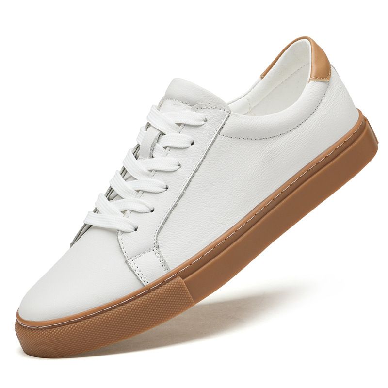 Little White Shoes Flat-soled Soft Top-layer Casual Shoes Men's Shoes Breathable Men's Low-top Board Shoes_vogvips.com