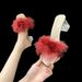 MTX 2025 New Summer Korean Style High Heels Thick Heel Slip-On Furry Bride Bridesmaid Robe Matching Shoes_vogvips.com