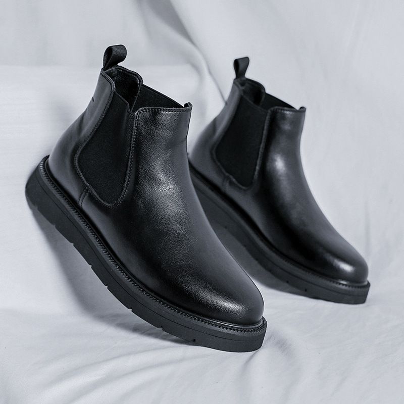 European Warm Series 2025 Spring New Slip-On British Style Mid-Top Thick-Soled Men's Black Round-Toe Martin Boots 86270-R Batch_vogvips.com