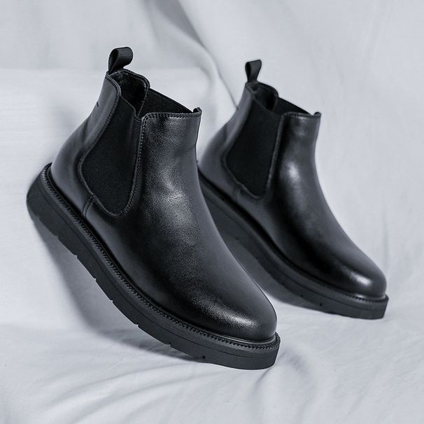 European Warm Series 2025 Spring New Slip-On British Style Mid-Top Thick-Soled Men's Black Round-Toe Martin Boots 86270-R Batch_vogvips.com