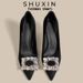 Women's Shoes Autumn New Style Black Stiletto Heels With Rhinestones, Elegant French Pointed Toe Single Shoes_vogvips.com