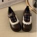Paired With Skirt, Soft Girl Lace Round Toe Small Leather Shoes, Women's 2025 New Fashionable And Versatile Shallow_vogvips.com