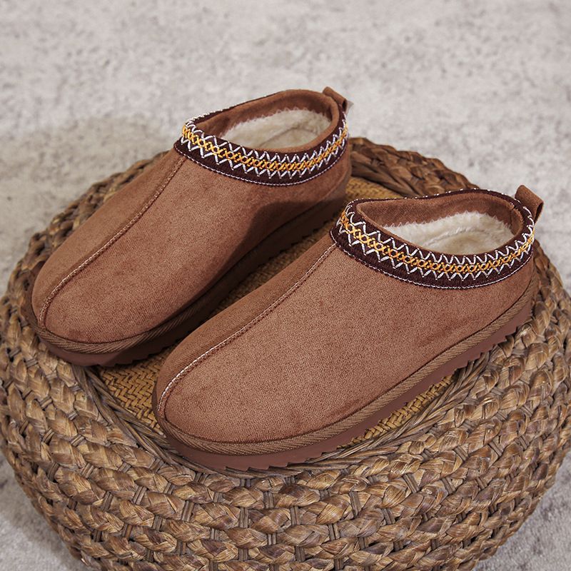 2023 Winter New Ethnic Women's Shoes Half Snow Boots Cotton Slippers Lace Edge Hot Style Cross-Border Supply_vogvips.com