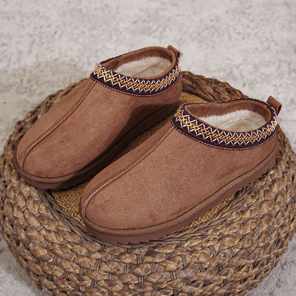 2023 Winter New Ethnic Women's Shoes Half Snow Boots Cotton Slippers Lace Edge Hot Style Cross-Border Supply_vogvips.com