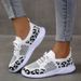 Cross-border Plus-size Casual Sports Shoes, New Style, Fly-knit Leopard Print, Round Toe, Lace-up, Flat-soled,_vogvips.com