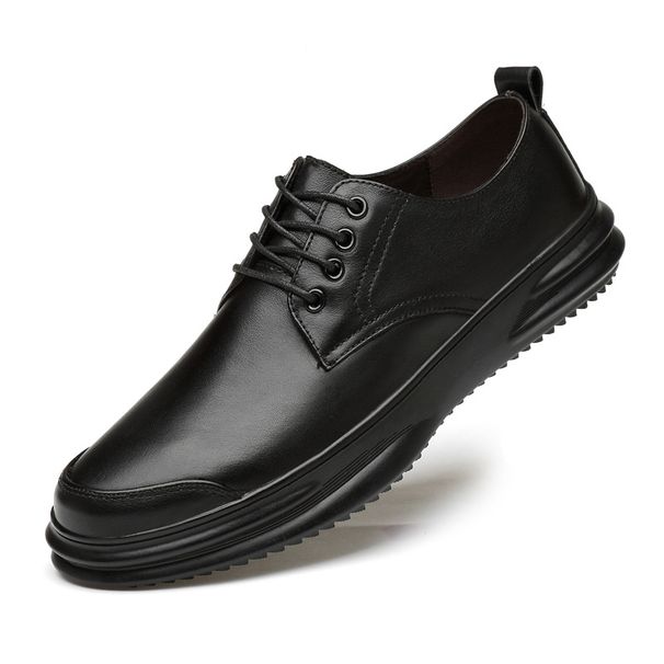 Leather Shoes Men's Dress Leather Shoes Round Head Tide Lace-up Casual Shoes_vogvips.com