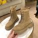 2022 Spring And Autumn Martin Boots For Women, Thick Heel, Waterproof, Durable, Round Toe, Mid-Calf, Suede, Waterproof_vogvips.com
