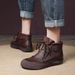2024 Handmade Soft Leather Stitched Autumn Winter Low Heel Round Toe Rubber Women's Short Boots_vogvips.com