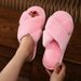 Cross Strap Women's Furry Open Toe Home Warm Cotton Slippers For Girls_vogvips.com
