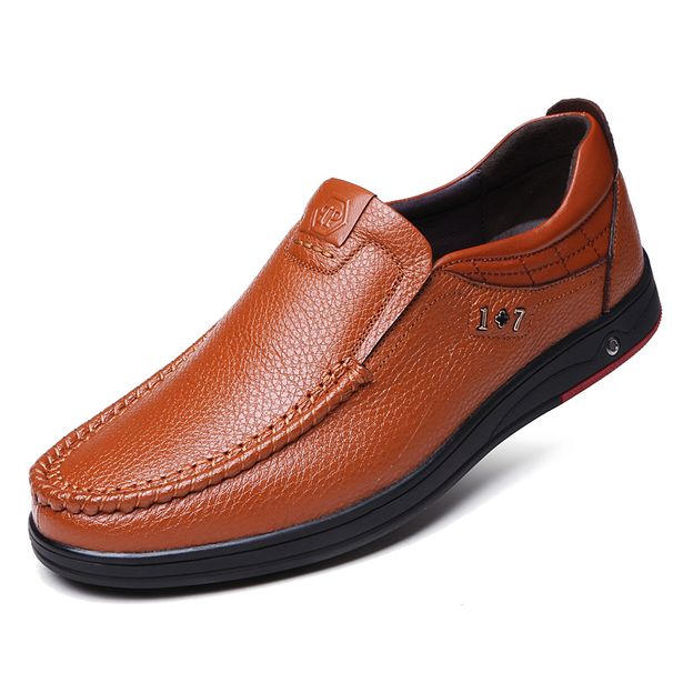 Mens Fashion British Style Classic Casual Cowhide Black Hot Sale Breathable Business Slip-on Men Leather Shoes Big Size_vogvips.com