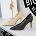 9329-1 Rhinestone Mesh High Heels For Women Pointed Toe Versatile Shallow Mouth Light Luxury Dress Wedding Thin Heel_vogvips.com