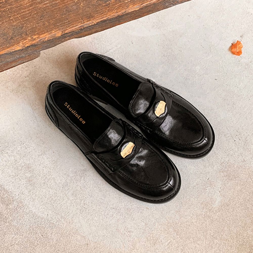 Horseskin Version Of Genuine Leather Gold Coin Loafers, Women's Small Low Heels, JK Small Leather Shoes, Single Shoes_vogvips.com