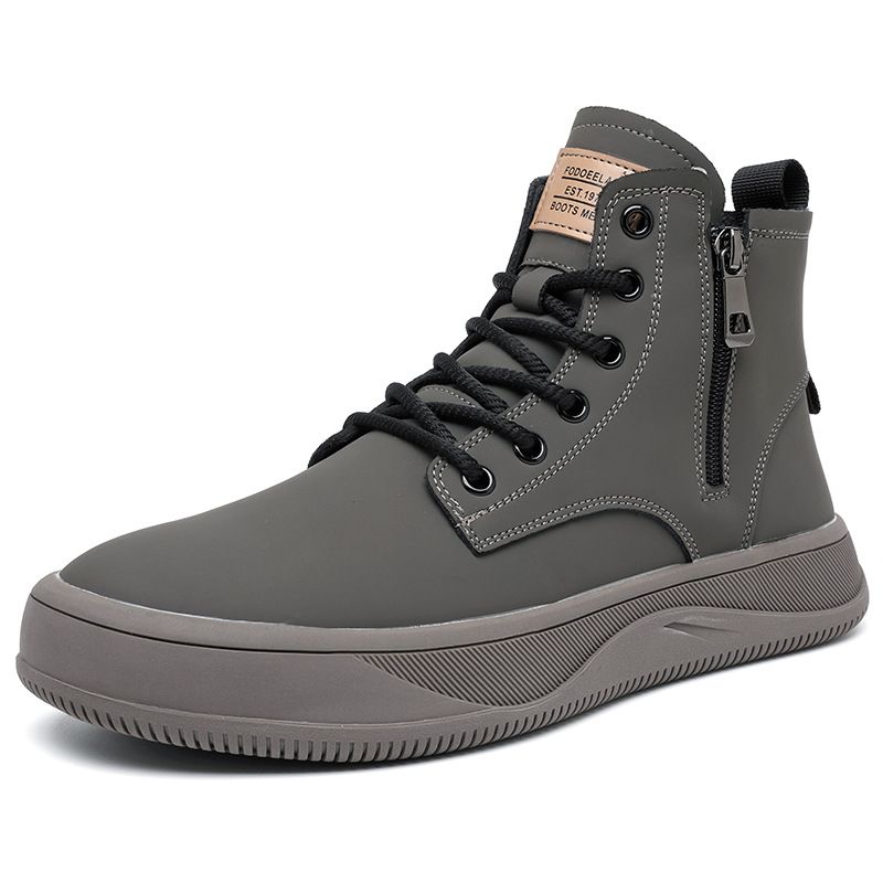 Lace-up Martin Boots Side Zipper Leather Thick-soled Heightening Retro Tooling Boots Men_vogvips.com
