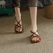 Brown For Women 2023 New Versatile Retro Open-Toe Woven Hollow Roman Flat Beach Comfortable Women's Sandals_vogvips.com
