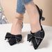 MTX Petite Elegant Rhinestone Pointed Bow High Heels Women Summer 2025 New Thin Heel Closed Toe Sandals Size 43_vogvips.com