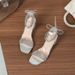2026 New European American Style Silver Rhinestone Chunky Sandals For Women, Transparent Strap High Heels, Fashionable_vogvips.com