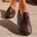 Fashion Gold Woven Buckle Clogs For Women 2026 Summer Closed Toe Cork Sole Mule Shoes Woman Non-slip Flat Heels Half_vogvips.com