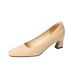 Square-toed High-heeled 2025, Patent Leather, Chunky Heel, Solid Color, Closed-toe, Shallow Cut, Mid-heel Shoes For_vogvips.com