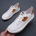 Men's White Sneakers Genuine Leather Casual 2025 Spring New Crooked Head Clown Cowhide Board Shoes Trendy_vogvips.com