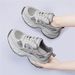 's Popular Retro Casual Sneakers, Height-increasing Versatile Everyday Shoes, Gray Women's Mesh Thick-soled Dad Shoes_vogvips.com