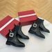 Sheepskin Version ~ 2024 RV Rhinestone Square Buckle British Style Short Martin Boots Women's Chelsea Boots Women's Flat Boots_vogvips.com