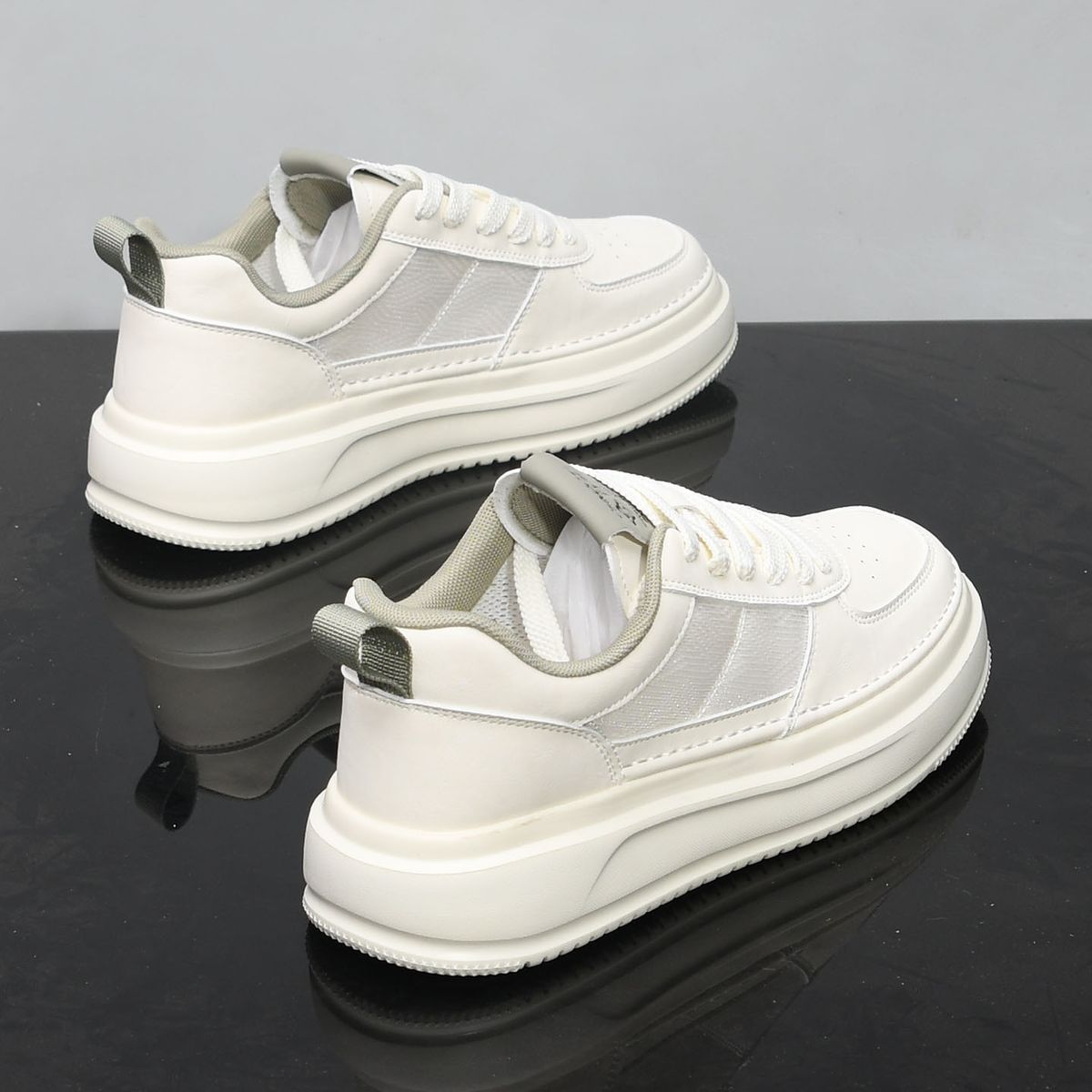 Men's New Summer Thick Soled Height Increasing Casual White Sneakers, Trendy, Versatile, Mesh, Breathable Sports Shoes_vogvips.com