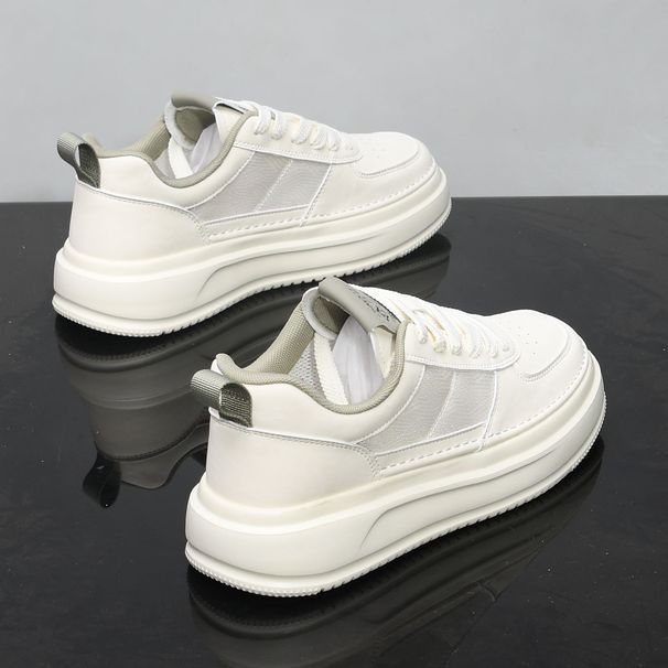 Men's New Summer Thick Soled Height Increasing Casual White Sneakers, Trendy, Versatile, Mesh, Breathable Sports Shoes_vogvips.com