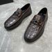 Autumn New Flat Bottom British Bean Toe Layer Cowhide Crocodile Pattern Shallow Mouth Lazy Leather Shoes_vogvips.com