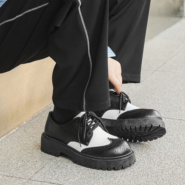 Euro Step Large Spring Autumn Casual Business Leather Thick Sole Trendy Brogue Carved Men's Height Increasing Shoes_vogvips.com