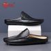 YRZL Summer Slip On Half Shoes For Men Leather Slippers Casual Breathable Comfy Loafers Moccasins Brown Black Beige_vogvips.com