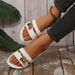 SHLIANG Women's Shoes New Fashion Slippers With Cherry Buckle Versatile Solid Color Metal Decoration Round-Toe Flat Sandals V0186_vogvips.com