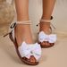 Elegant Pearl Chain Ankle Strap Women Summer 2026 Sweet Lace Up Bowknot Flat Heel Sandals Woman's Designer Beach Shoes_vogvips.com