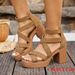 Roman For Women With Chunky New Model High Heels, Square-Toed Women's , Hollowed-Out Open-Toe_vogvips.com