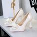8399-H87 European And American Style Banquet Women's Shoes Waterproof Platform Chunky Heels Pointed Toe Bowknot Patent_vogvips.com