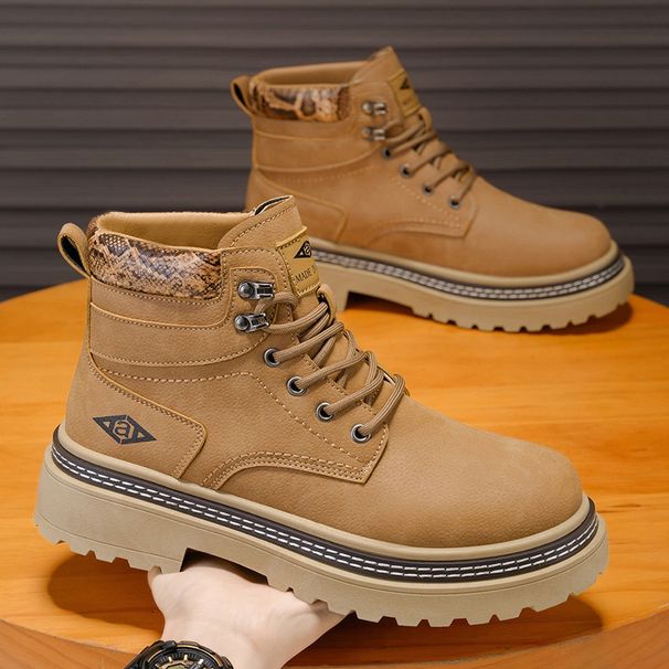 WalkPrime 2025 New British Style Martin Autumn Men's Boots, Outdoor Shoes, Thick-Soled Yellow Boots For Men, Cross-Border Large_vogvips.com