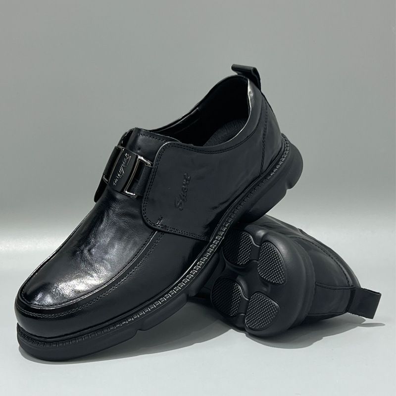 Casual 2024 Spring Summer Breathable Slip-On Thick Lightweight Soft Sole Work Men's Leather Shoes_vogvips.com