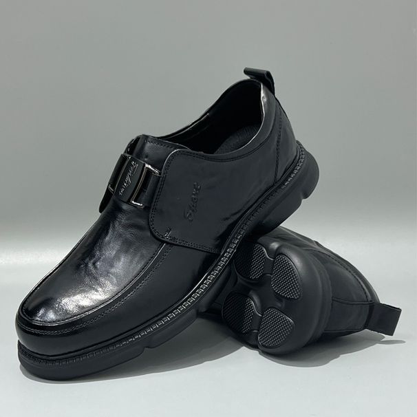 Casual 2024 Spring Summer Breathable Slip-On Thick Lightweight Soft Sole Work Men's Leather Shoes_vogvips.com