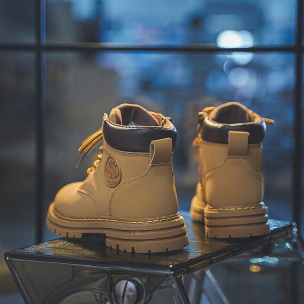 Children's Yellow Spring New Boys' Leather Martin Girls' Fashion Classic British Short Single Boots_vogvips.com