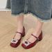 French High Red Small Leather Mary Jane Women's Thick Heels, Versatile Single Rhinestone Wedding Shoes, Bridal Shoes_vogvips.com