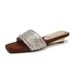 French Style Elegant Rhinestone One-Strap Summer Outdoor Low Heel Soft Sole Wedge Slippers Square Toe Sandals_vogvips.com