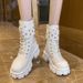 Chunky Platform Women's Combat Boots With Buckle Detail - Winter Warm Lined Round Toe Ankle Boots_vogvips.com